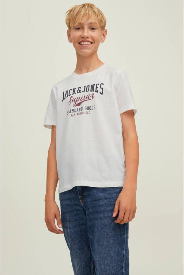 Jack & jones JUNIOR T-shirt JJELOGO met logo wit Jongens Katoen Ronde hals 140