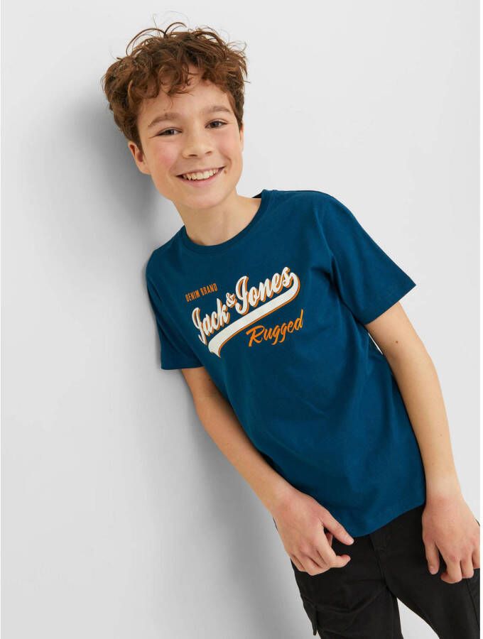 Jack & jones JUNIOR T-shirt JJELOGO van biologisch katoen blauw Jongens Katoen (biologisch) Ronde hals 164