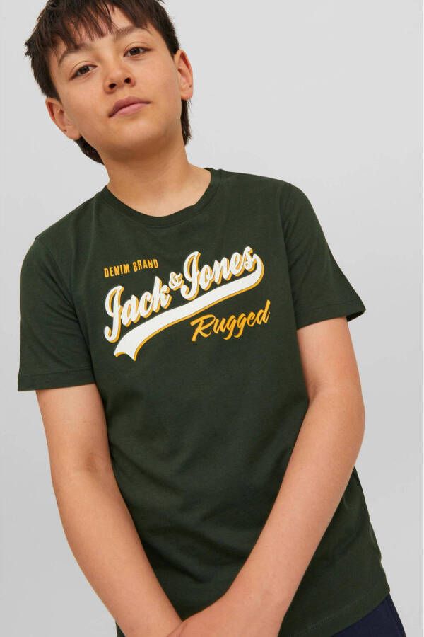 JACK & JONES JUNIOR T-shirt JJELOGO van biologisch katoen donkergroen