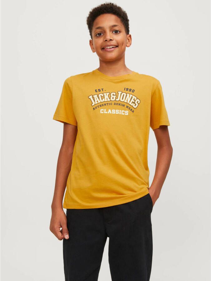 JACK & JONES JUNIOR T-shirt JJELOGO van biologisch katoen honinggeel