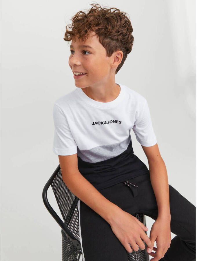 JACK & JONES JUNIOR T-shirt JJEREID wit zwart grijs melange