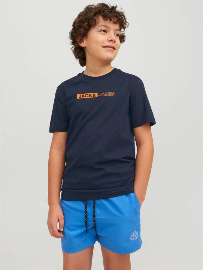 JACK & JONES JUNIOR T-shirt JJNEO met logo donkerblauw oranje
