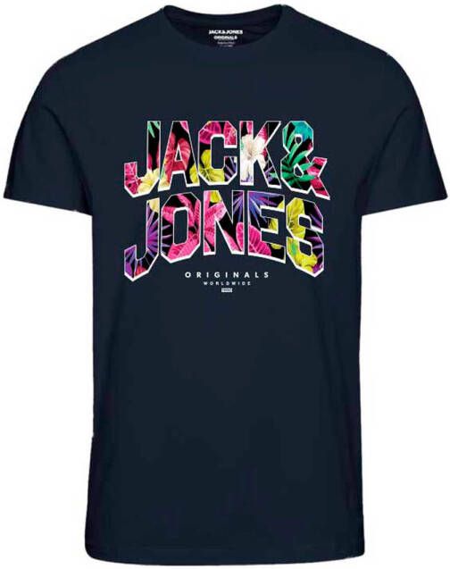Jack & jones JUNIOR T-shirt JORBOOSTER met printopdruk donkerblauw Jongens Katoen Ronde hals 140