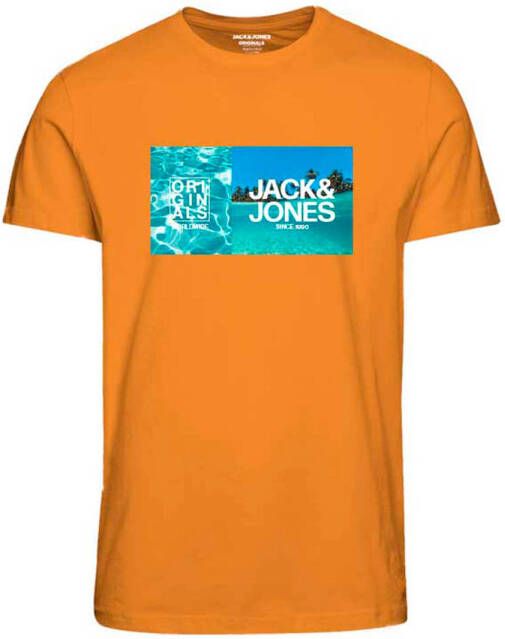 Jack & jones JUNIOR T-shirt JORBOOSTER met printopdruk oranje Jongens Katoen Ronde hals 140