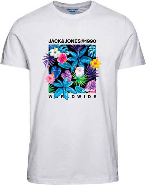 Jack & jones JUNIOR T-shirt JORBOOSTER met printopdruk wit Jongens Stretchkatoen Ronde hals 164