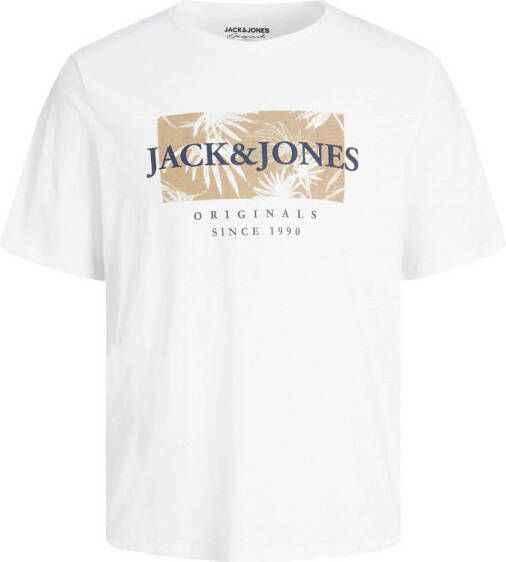 Jack & jones JUNIOR T-shirt JORCRAYON met logo wit Jongens Katoen Ronde hals 140