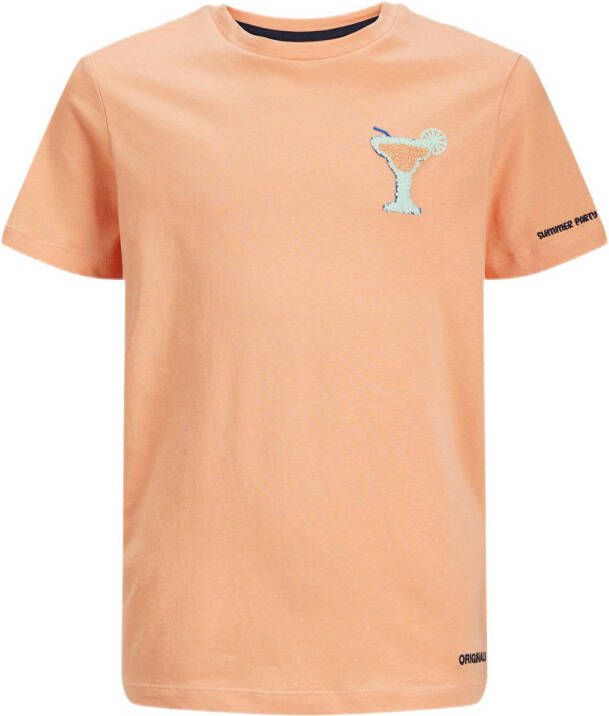 Jack & jones JUNIOR T-shirt JORFRESH met printopdruk zalm Roze Jongens Katoen Ronde hals 140