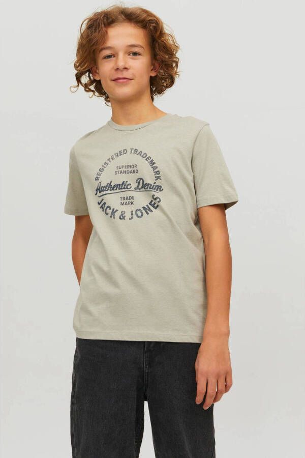 Jack & jones JUNIOR T-shirt met logo beige Jongens Katoen Ronde hals Logo 116