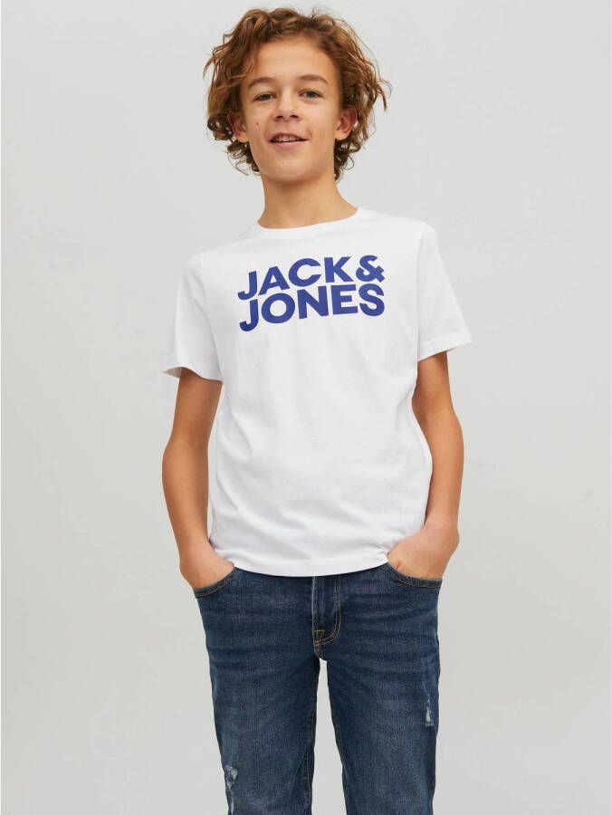 Jack & jones JUNIOR t-shirt set van 2 donkerblauw wit Jongens Katoen Ronde hals 128