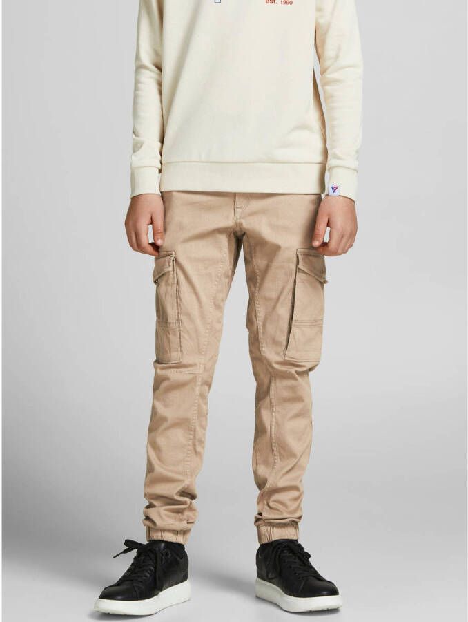 Jack & jones JUNIOR tapered fit cargobroek JPSTPAUL beige- Jongens Stretchkatoen 152