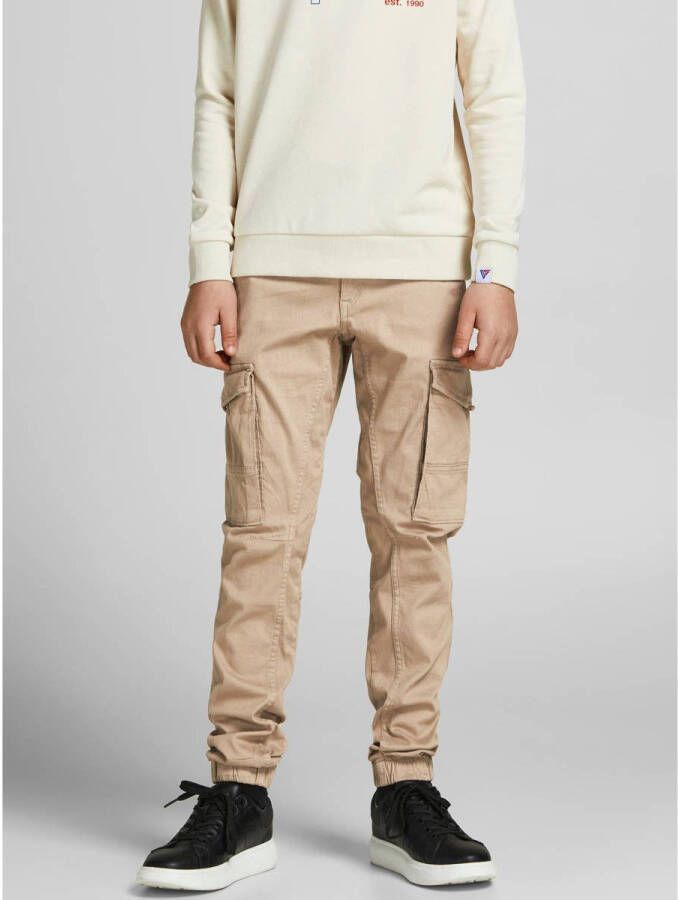 Jack & jones JUNIOR tapered fit cargobroek JPSTPAUL beige- Jongens Stretchkatoen 128