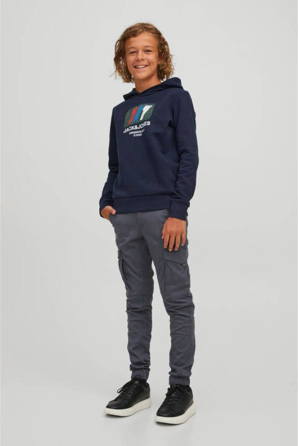 JACK & JONES JUNIOR tapered fit broek JPSTPAUL met logo grijsblauw