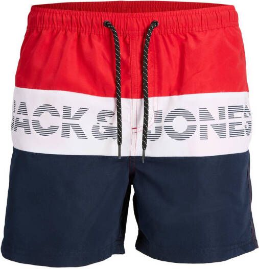 Jack & jones JUNIOR zwemshort JPSTFIJI rood wit donkerblauw Jongens Gerecycled polyester (duurzaam) 164