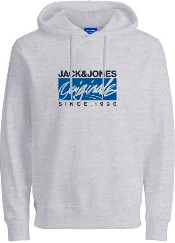 JACK & JONES ORIGINALS hoodie JORRACES met printopdruk light grey melange