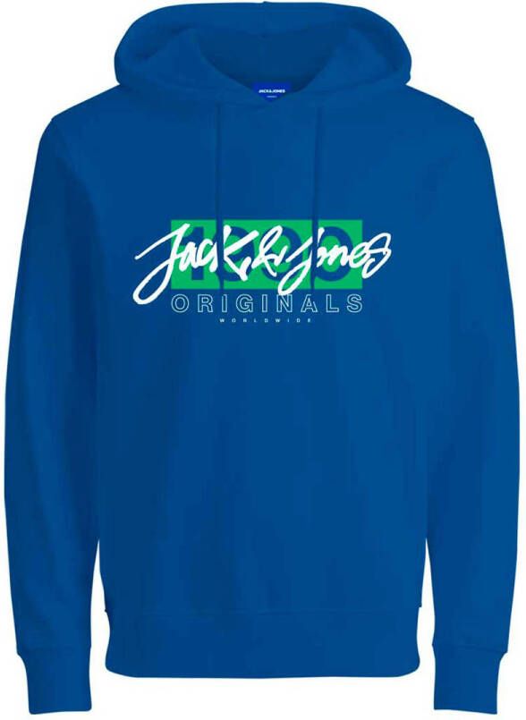 JACK & JONES ORIGINALS hoodie JORRACES met printopdruk nautical blue