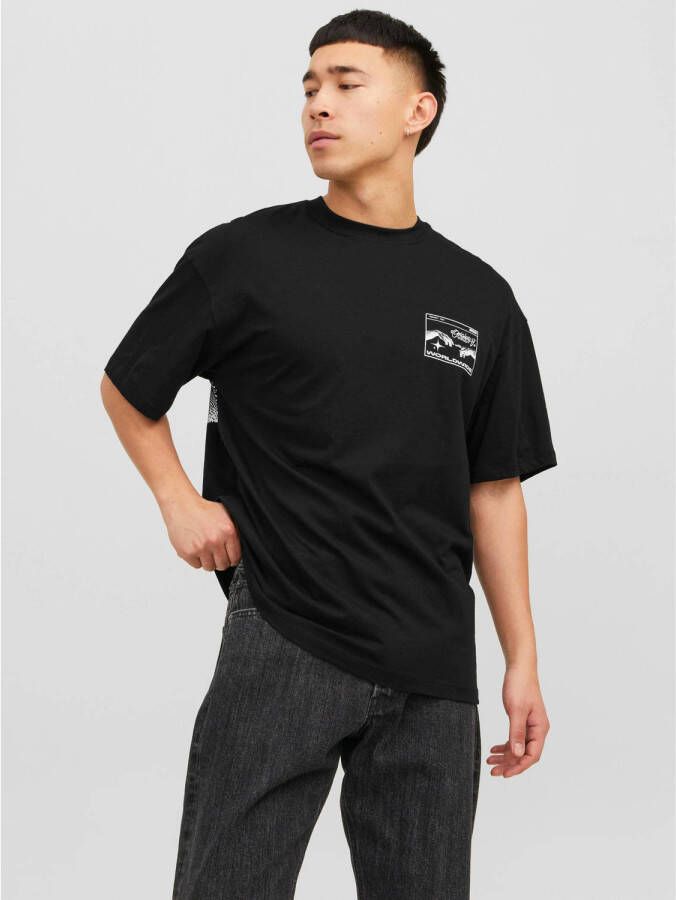 JACK & JONES ORIGINALS oversized T-shirt JORMAGNUM met backprint zwart
