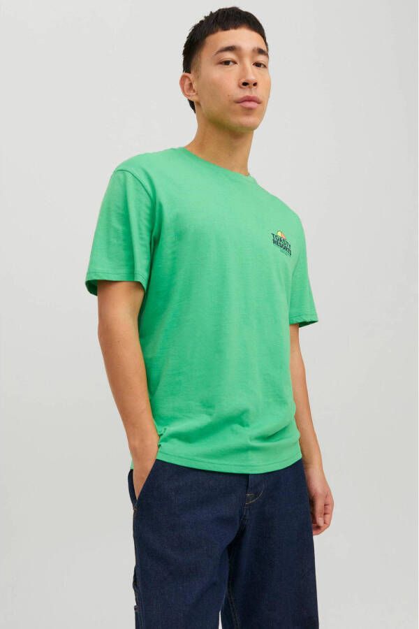 JACK & JONES ORIGINALS regular fit T-shirt JORBUSINESS met backprint island green
