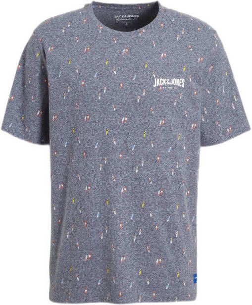 JACK & JONES ORIGINALS regular fit T-shirt JORFUN met all over print donkerblauw