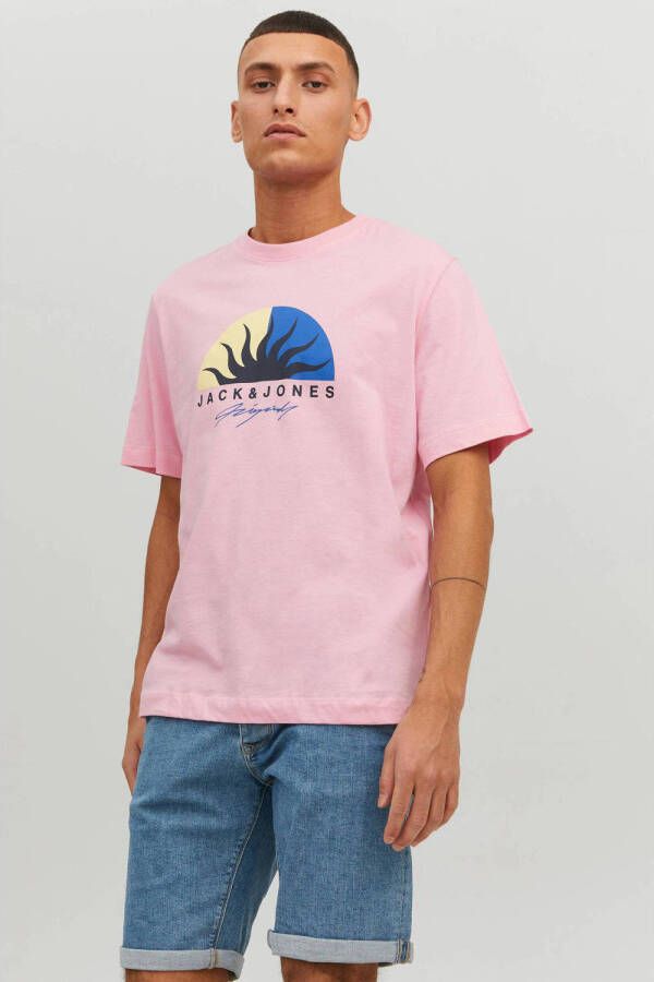 JACK & JONES ORIGINALS regular fit T-shirt JORTULUM met printopdruk roze
