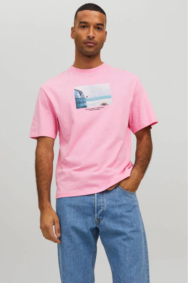JACK & JONES ORIGINALS T-shirt JORCOPENHAGEN met printopdruk prism pink