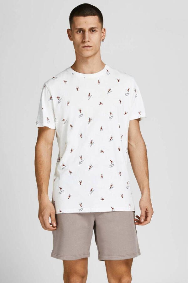 JACK & JONES ORIGINALS T-shirt JORPOSITANO met all over print cloud dancer lobster