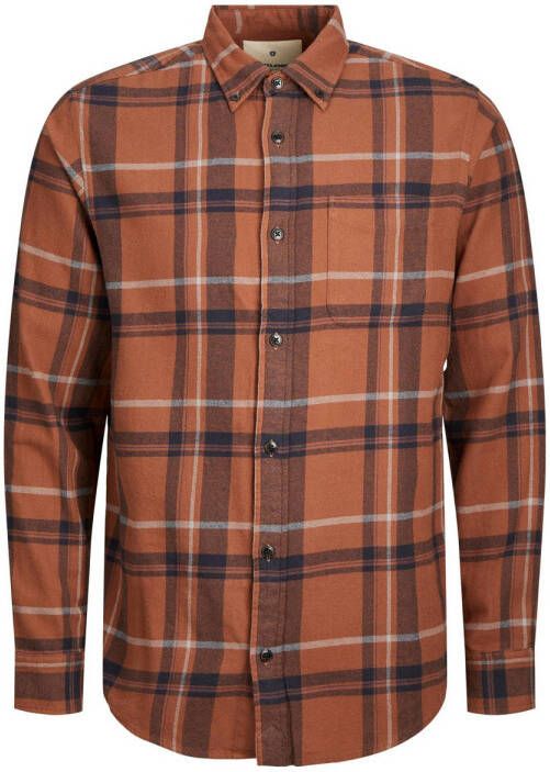 JACK & JONES PLUS SIZE geruit oversized overhemd JPRBLUBROOK Plus Size bruin