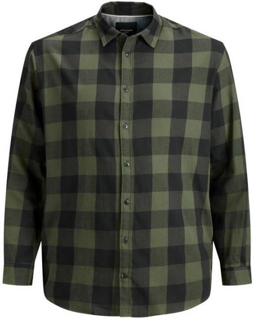 JACK & JONES PLUS SIZE geruit regular fit overhemd JJEGINGHAM Plus Size dusty olive