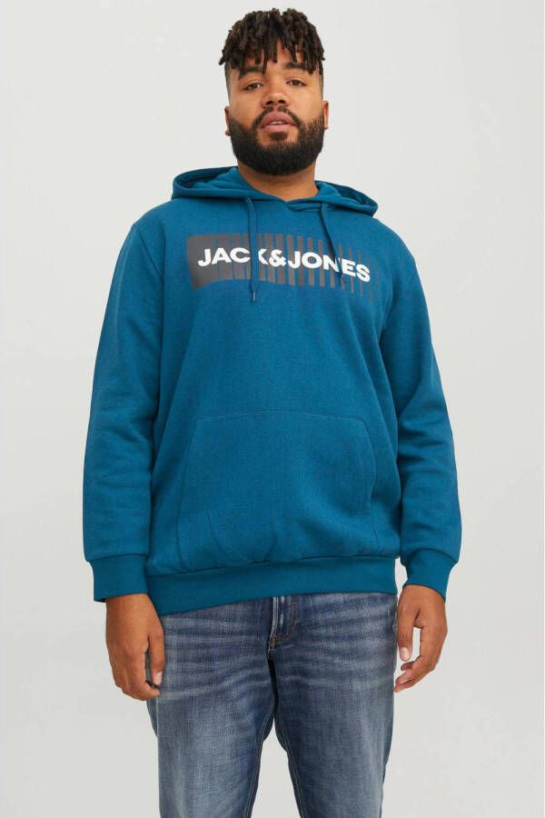 JACK & JONES PLUS SIZE hoodie JJECORP Plus Size met printopdruk blauw