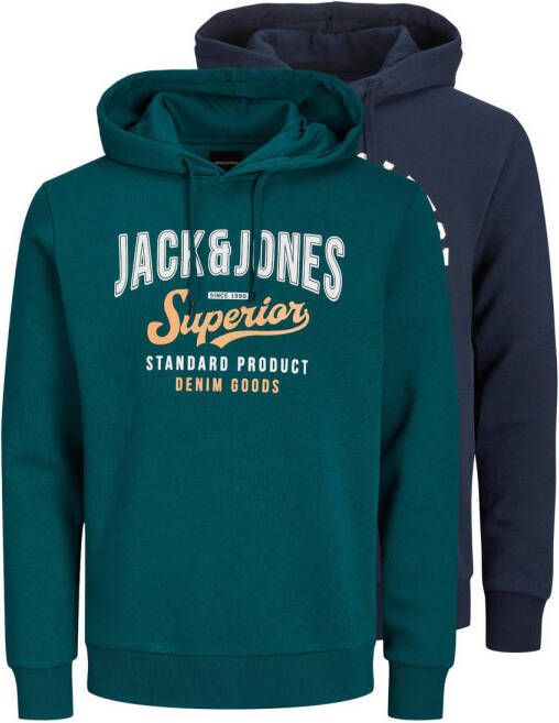 JACK & JONES PLUS SIZE hoodie JJELOGO Plus Size met logo blauw & groen