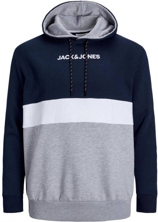 JACK & JONES PLUS SIZE hoodie JJEREID Plus Size donkerblauw grijs