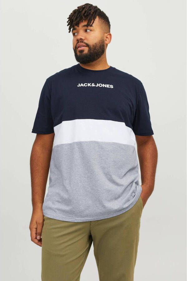 JACK & JONES PLUS SIZE jersey regular fit T-shirt JJEREID Plus Size donkerblauw