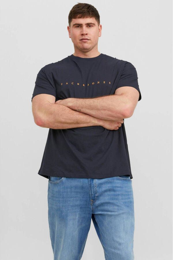 JACK & JONES PLUS SIZE oversized T-shirt JJESTAR Plus Size met logo donkerblauw