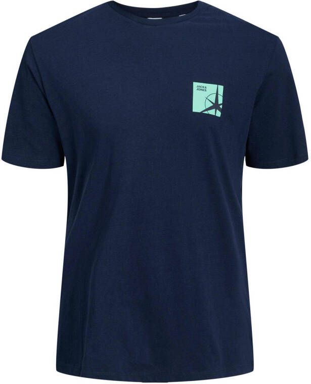 JACK & JONES PLUS SIZE regular fit T-shirt JCOFILO Plus Size met backprint navy blazer