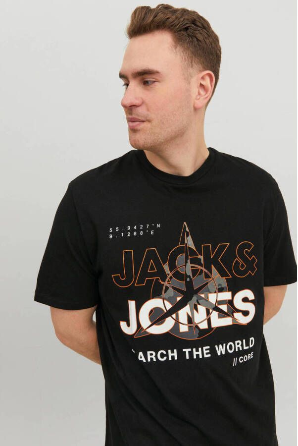JACK & JONES PLUS SIZE regular fit T-shirt JCOHUNT Plus Size met printopdruk zwart