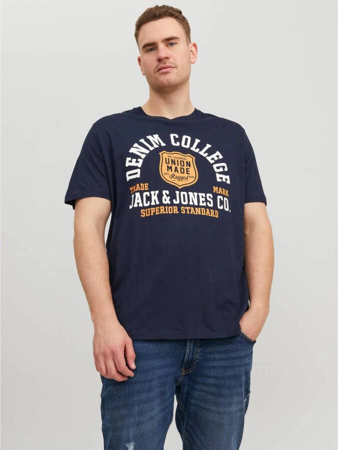 JACK & JONES PLUS SIZE regular fit T-shirt JJELOGO Plus Size met printopdruk blauw