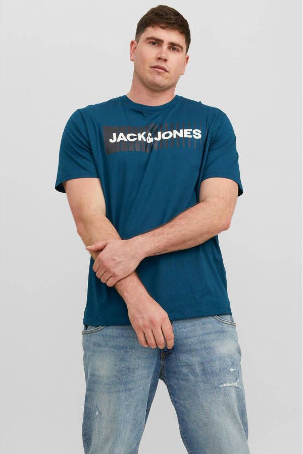 JACK & JONES PLUS SIZE slim fit T-shirt JJECORP Plus Size met printopdruk blauw