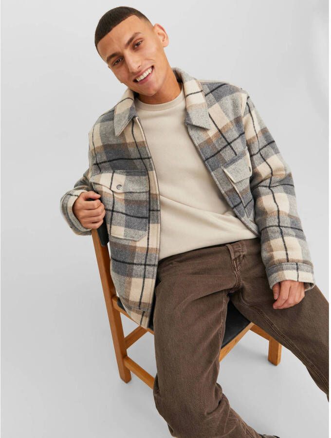 JACK & JONES PREMIUM geruite gewatteerde jas JPRBLUBAXTER beige