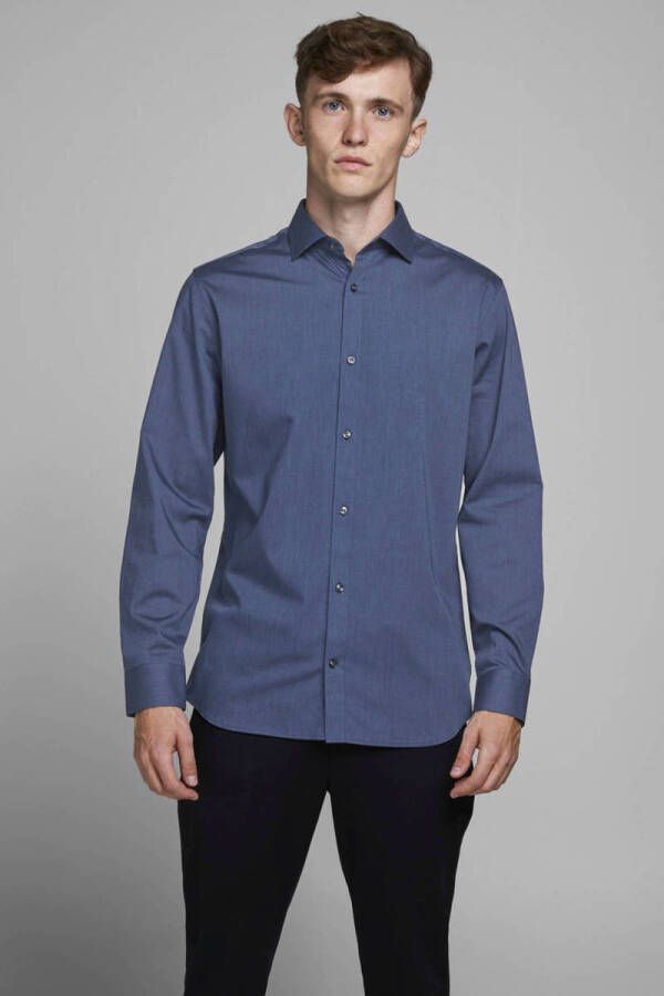 JACK & JONES PREMIUM slim fit overhemd JPRBLAROYAL van biologisch katoen donkerblauw