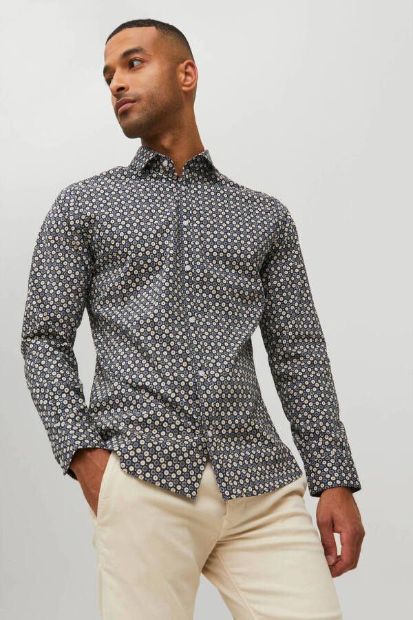 JACK & JONES PREMIUM slim fit overhemd met all over print navy blazer