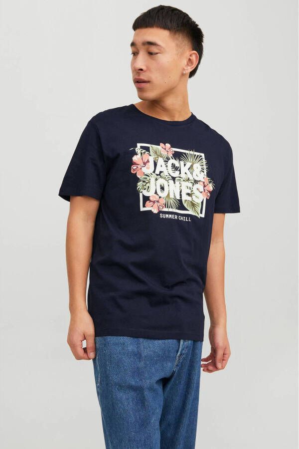 JACK & JONES regular fit T-shirt JJBECS met printopdruk navy blazer