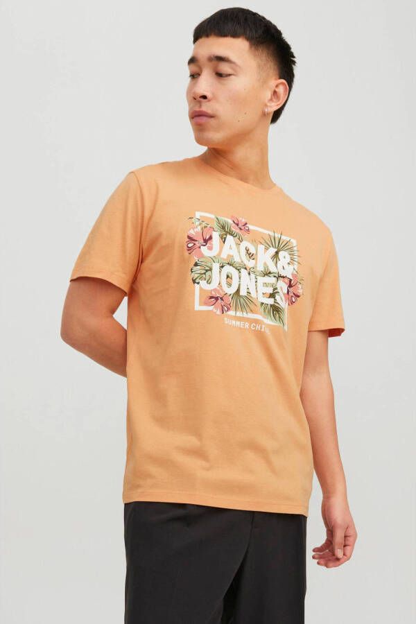 JACK & JONES regular fit T-shirt JJBECS met printopdruk pumpkin