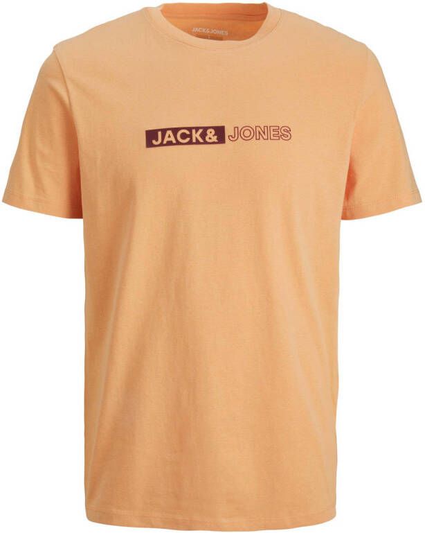 JACK & JONES regular fit T-shirt JJNEO met printopdruk pumpkin