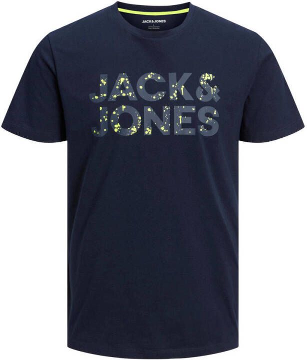 JACK & JONES regular fit T-shirt JJNEON met printopdruk donkerblauw