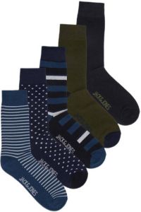JACK & JONES sokken JACSTRIPE met all-over print set van 5 donkerblauw