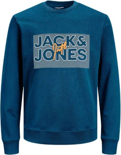 JACK & JONES sweater met printopdruk blauw