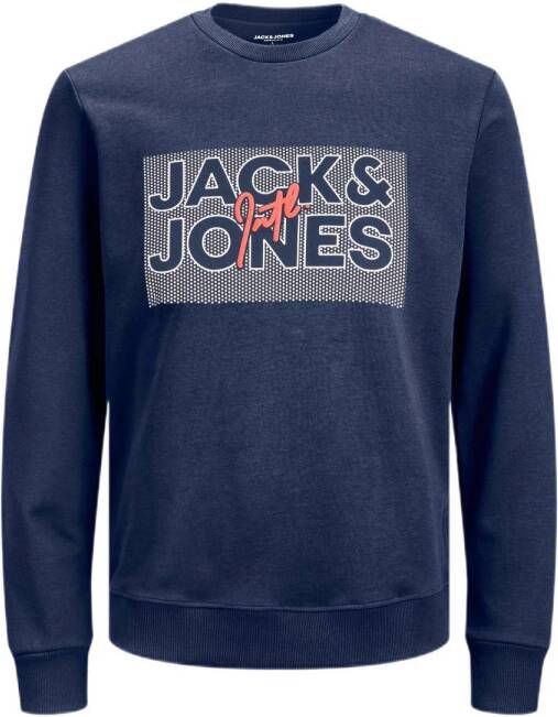 JACK & JONES sweater met printopdruk donkerblauw