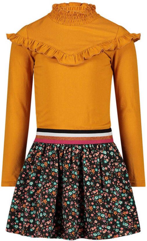 Jake Fischer A-lijn jurk met ruches oranje multi Meisjes Stretchkatoen Opstaande kraag 176