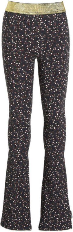Jake Fischer flared broek met all over print zwart wit goud