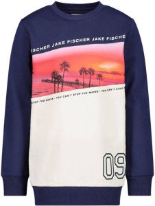 Jake Fischer sweater donkerblauw wit rood