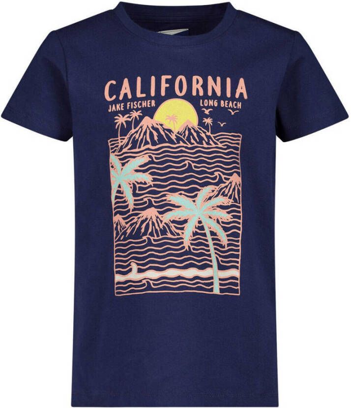 Jake Fischer T-shirt met printopdruk donkerblauw Meisjes Stretchkatoen Ronde hals 116